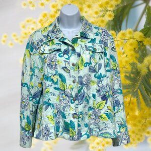 Alfred Dunner-Women's Petite Large Snap Jacket Long Sleeve Sequins Floral Design